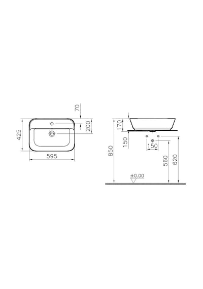 VitrA Geo Dikdörtgen Çanak Lavabo 60 CM Beyaz 7426B003-0041