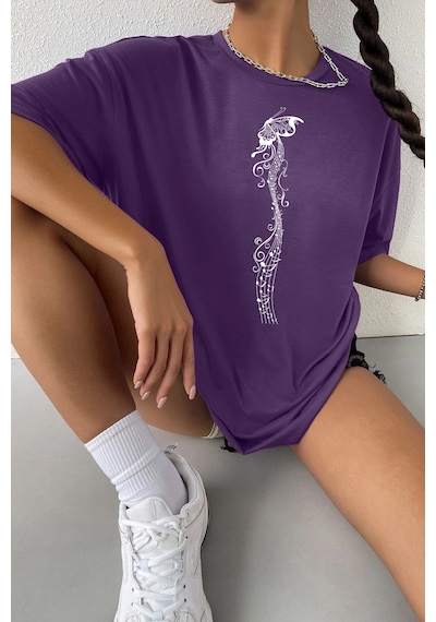 Unisex Butterfly Song Baskılı T-shirt Mor