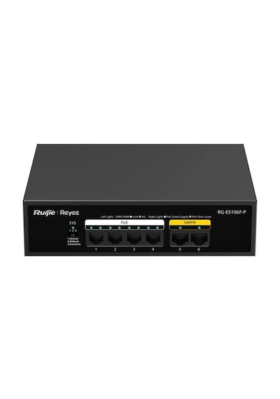 Ruijie-reyee Rg-es106f-p 4 Port Poe+ 10-100-1000 Mbps+2 Port 10-100 Mbps Uplink Switch Kdo