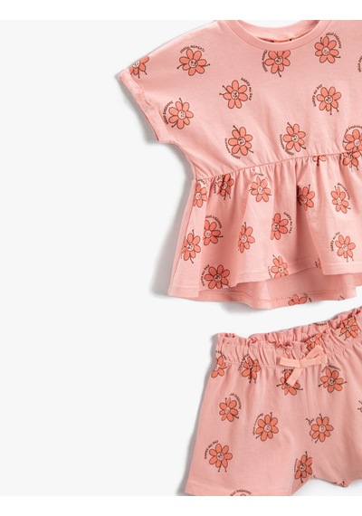 Koton Çiçek Baskılı Alt Üst Set Pamuklu Pembe Desenli 2smg10047ak Pembe
