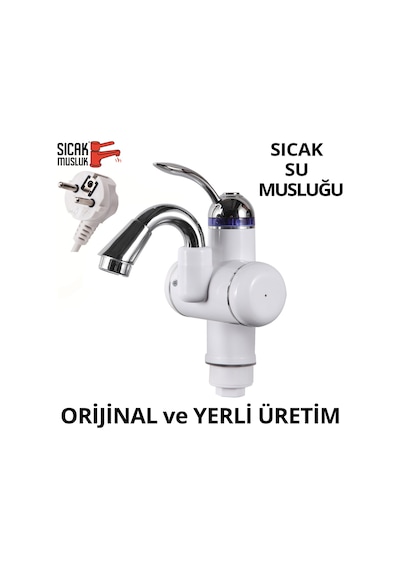 Elektrikli Sıcak Musluk Ani Su Isıtıcı Şofben Musluk Asg-3B Beyaz Gümüş