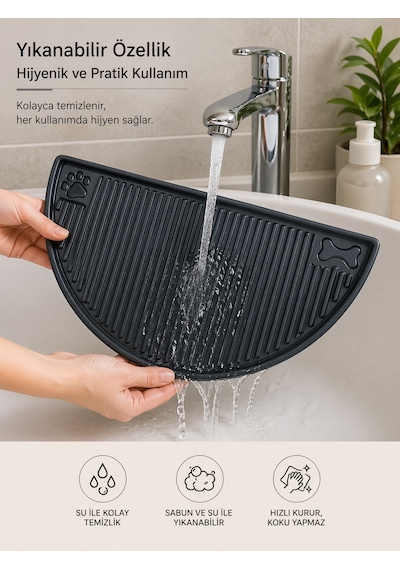 Evcil Hayvan Beslenme Matı Su Geçirmez Havuzlu Kaymaz Kedi Köpek Mama Paspası Mama Altlığı 50x26 Cm