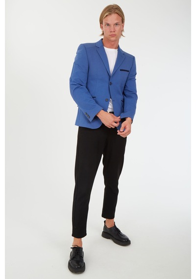 Sposo G-168 Dar Kalıp Örme Kumaş İndigo Erkek Blazer Ceket İndigo