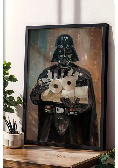 Tuvalet Kağıdı Tutan Darth Vader Çerçeveli Tablo - Wc Tuvalet İçin Tablo