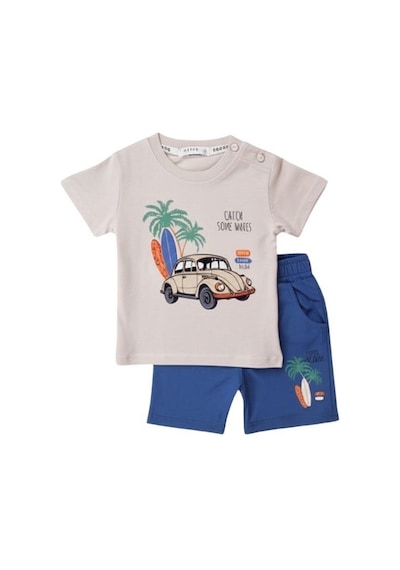 Breeze Erkek Bebek Pamuklu Araba Baskılı Şortlu Takım-15827 Bej