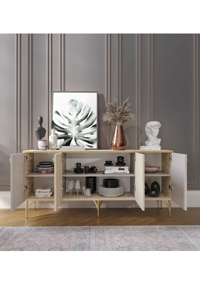 Traverten Çok Amaçlı Modern Konsol, 4 Kapaklı 160cm Mermer Desenli Konsol - Tamamı Mdf Traverten - Kumtaşı Traverten Çok Amaçlı Modern Konsol, 4 Kapaklı 160cm Mermer Desenli Konsol - Tamamı Mdf Traverten - Kumtaşı