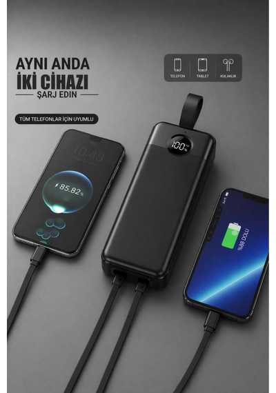 Powerbank Dijital Göstergeli 2 Çıkışlı 30.000 Mah Taşınabilir Hızlı Şarj Aleti Trm1035 Beyaz