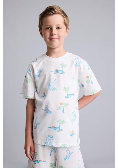 Defacto Regular Fıt Elastik Bel Desenli 2li Bej Pijama Takımı Erkek Çocuk H5396a826hser83 Ekru-er83