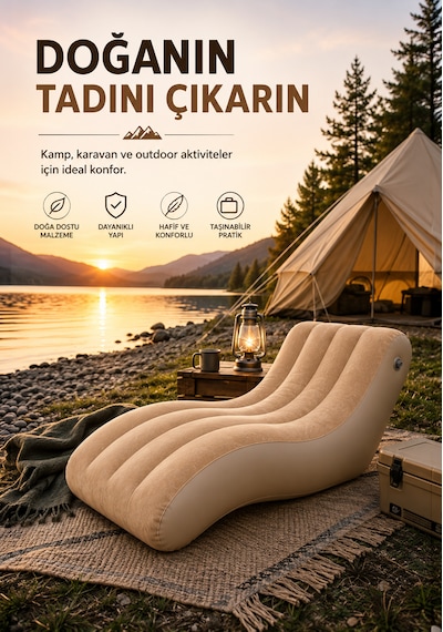 Dahili Pompalı Kendi Kendine Şişen Şişme Şezlong Açık Bej
