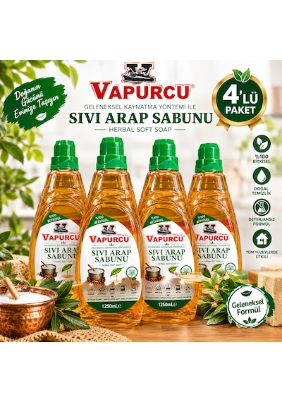 Sıvı Arap Sabunu 1250 Ml X 4 Adet Bitkisel İçerikli Genel Temizlik Sabunu 4'lü Set
