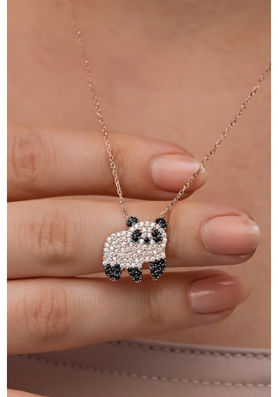Nereze 925 Ayar Gümüş Rose Kaplama Zirkon Taşlı Panda Kolye