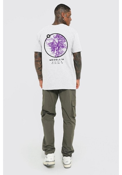 Gang Serıes Erkek Gri Oversize Medellin Baskılı T-shirt Gri