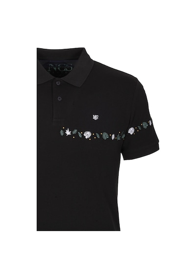 Erkek Polo Yaka Tişört Siyah Slim Fit Ribanalı Kol Nakışlı T-shirt Ncs Jeans 1169-siyah Siyah