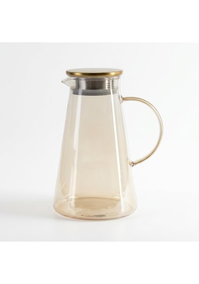 Deconox Borosilikat Cam Sürahi 1.9 Litre - Isıya Dayanıklı, Gold Renk Luster Boyalı Ve Paslanmaz Çelik Süzgeçli