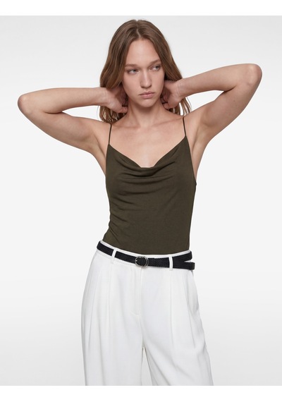 Koton Slim Fit Degaje Yaka İnce Askılı Bodysuit Haki 6sal30040ık