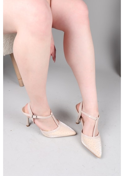 Birikon Arıs Saten Rugan Garnili Stiletto Ten-8730