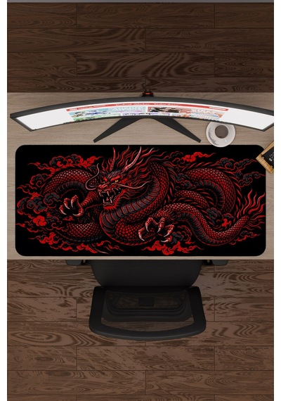 Ejderha Kırmızı V1 90x40 Xxl Gaming Kauçuk Kaymaz Taban Mouse Pad Fare Altlığı