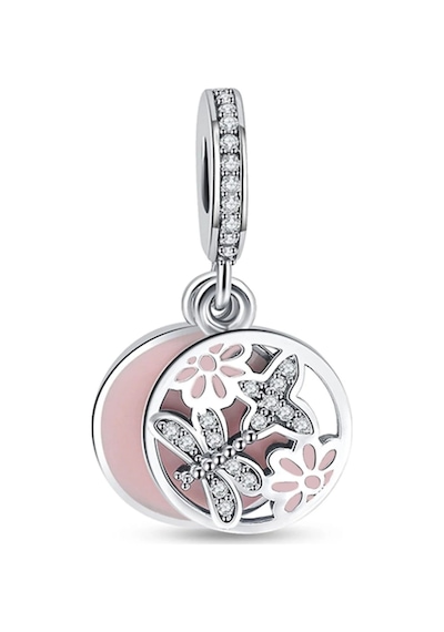 Nur Silver Sallantılı Pembe Kelebek Gümüş Charm Nur-bl07705