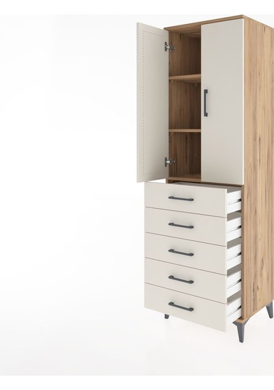 Hyperion Dolap 3 Raflı 5 Çekmeceli 2 Kapaklı 60x44x195 Çam-ay... Çam