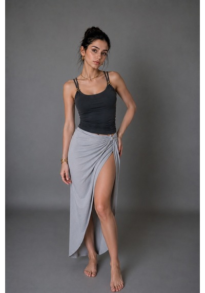 Wild Bee Kadın Antrasit Aksesuar Detaylı İp Askılı Slim Fit Bluz