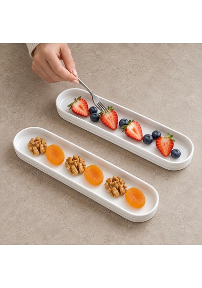 Porselen Oval Tabak 2'li Set, 26,2 7 1,9 Cm, Beyaz İnce Uzun Zeytinlik, Kahvaltılık Peynir Meze Ve Atıştırma Diğer