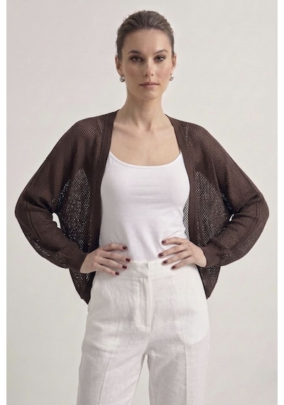 Neden Tekstil Premium Ajurlu İnce Triko Bolero Hırka - Acı Kahve