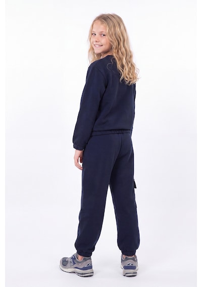 Fyk Kids 3 İplik Kız Çocuk Düz Kısa Bel Sweatshirt Bisiklet Yaka Eşofman Takımı Lacivert