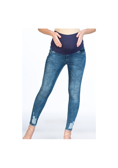 Busa Hamile Kot Pantolon Skinny Paça Yırtık Model Mavi-mavi