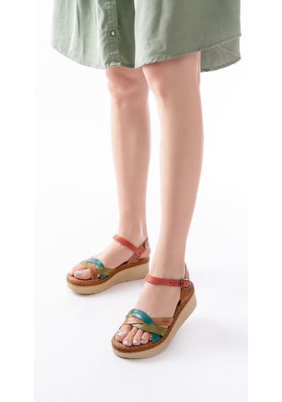 Aymood 730-037 Multi Hakiki Deri Ortopedik Taban Kadın Sandalet Multi
