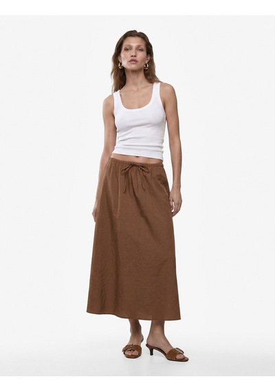 Koton Modal Kumaş Beli Bağlamalı Midi Çan Kesim Etek Bej 6sak70239pw Ekru
