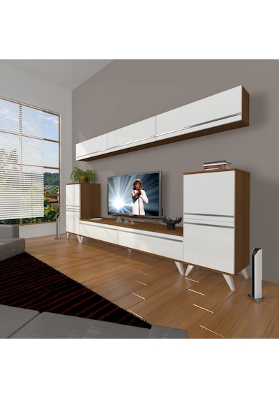 Decoraktiv Eko 9 Mdf Std Retro Tv Ünitesi Tv Sehpası Ceviz - Beyaz