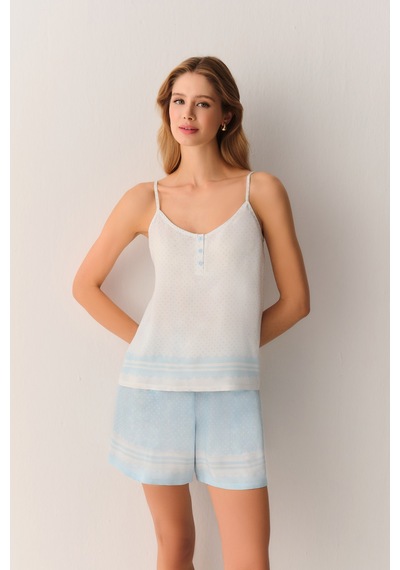 Suwen Cute Atlet Şort Pijama Takımı Sh26501667348 Mavi
