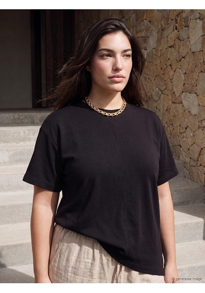 Lcw Petite Siyah Soft Touch Asimetrik Kesim Kadın Tişört