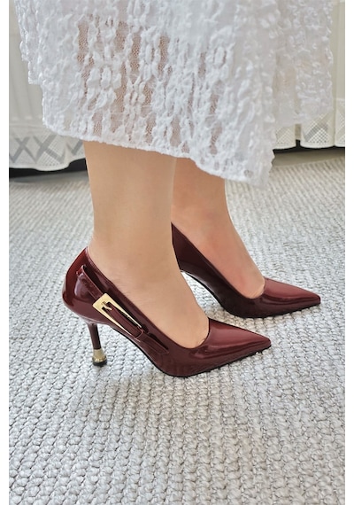 Asmi Shoes Kadın Jenny Bordo Rugan Stiletto Topuklu Ayakkabı