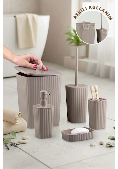 Safir Vizon Çizgili Banyo Seti 5 Parça Plastik