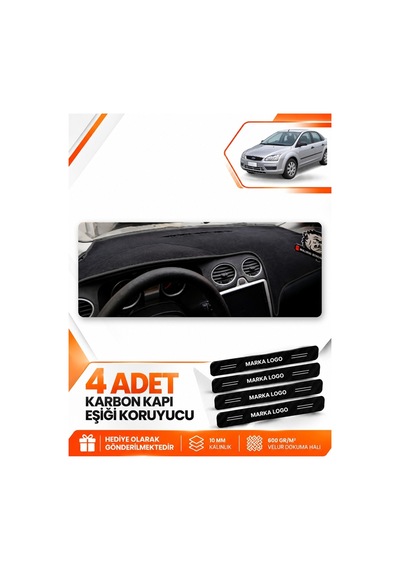 Ford Focus 2 2005-2008 Uyumlu Torpido Koruma Koruyucu Kılıfı Halısı Örtü Göğüs - Siyah