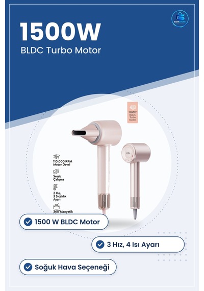 Saç Kurutma Makinesi 1500w Bldc Turbo Motor 3 Hız 4 Isı Ayarlı Fö