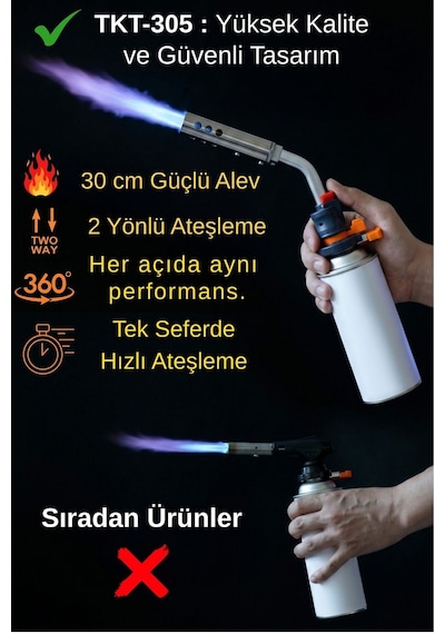 Shinsung Kıng Star Profesyonel Multifonksiyonel Otomatik Gaz Pürmüz Başlık Torch Tkt-305 Gri