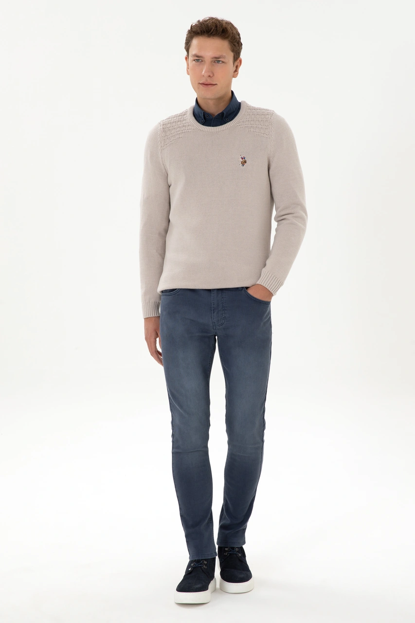 U.S. Polo Assn. Erkek Slim Fit Bisiklet Yaka Taş Kazak 50314975-VR049