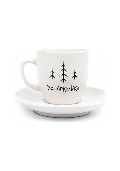 Yol Arkadaşı Temalı 2 Kişilik 4 Parça Krem Türk Kahvesi Fincan Seti - Hediyelik Kahve Fincanı Seti Çok Renkli