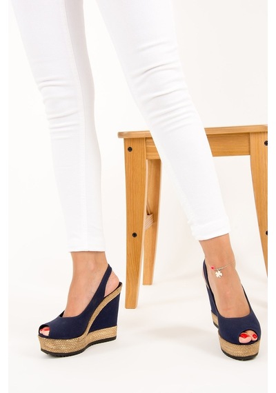 Fox Shoes Lacivert Kadın Dolgu Topuklu Ayakkabı 9674070805