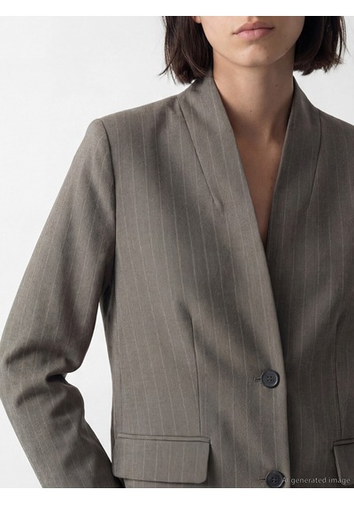Lcw Vision Kahverengi Şal Yaka Çizgili Kadın Blazer Ceket