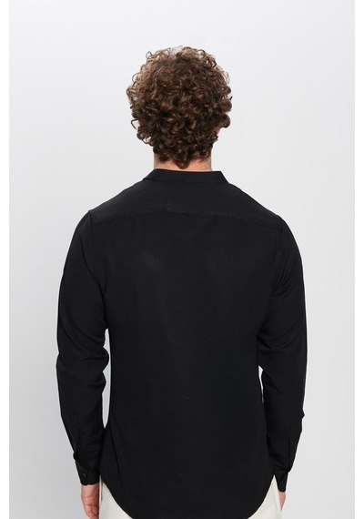 Tudors Erkek Slim Fit Dar Kesim Pamuklu Kolay Ütü Siyah Hakim Yaka Gömlek-22418 Siyah