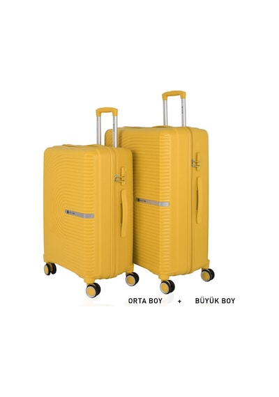 Mçs Bavul Büyük Ve Orta 2li Set Kırılmaz Silikon Valiz V374 Sarı Sarı
