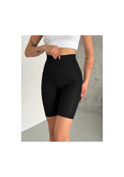 Unika Boutique Parlak Kısa Siyah Toparlayıcı Yüksek Bel Tayt