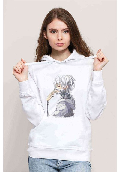 Anime Tokyo Ghoul Anteiku Baskılı Beyaz Kadın Kapşonlu Sweatshir (534764206)