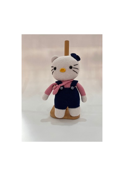 El Yapımı Amigurumi Kedi Örgü Oyuncak Bebek Tığ İşi 24 Cm Sevimli Hediye Lacivert