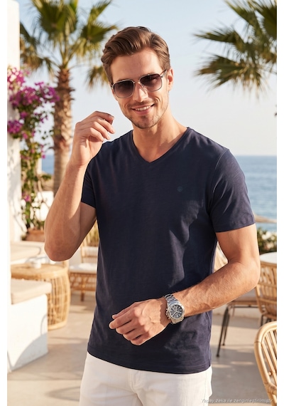 Buratti Pamuklu Regular Fit V Yaka T Shirt Erkek T Shirt 5902719 İndigo