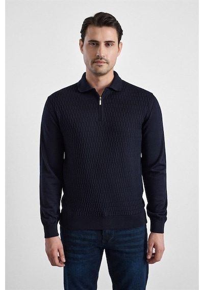 Süvari Lacivert Regular Fermuarlı Polo Yaka Kazak Tr2013700493-m09