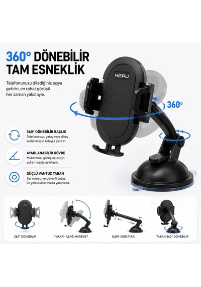 Hp-a12 Uzun Kollu Araç İçi Telefon Tutucu Güçlü Vantuzlu Ayarlanabilir Esnek Kol 360 Dönebilen Başlık 2 Mixed